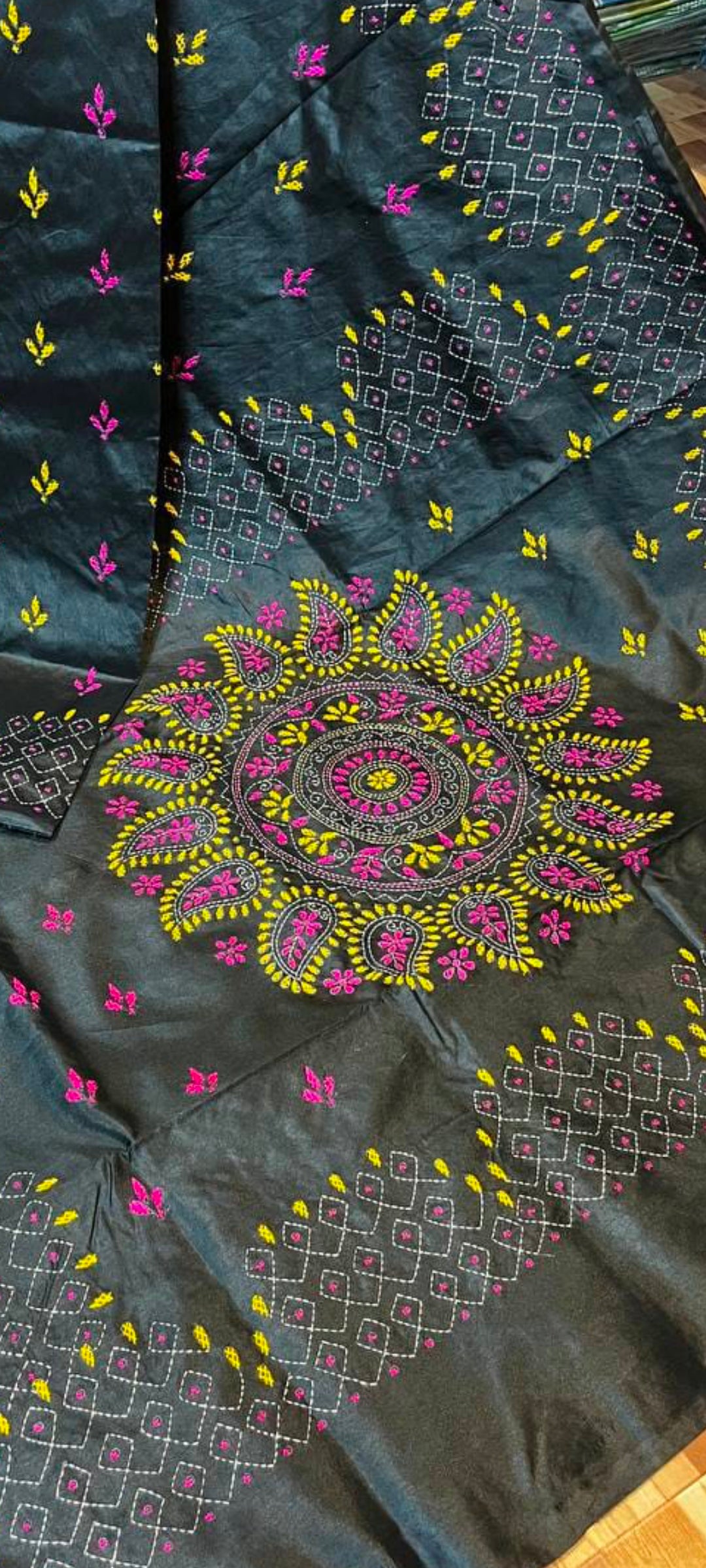 Stunning Assam silk with Kantha hand-stitch work