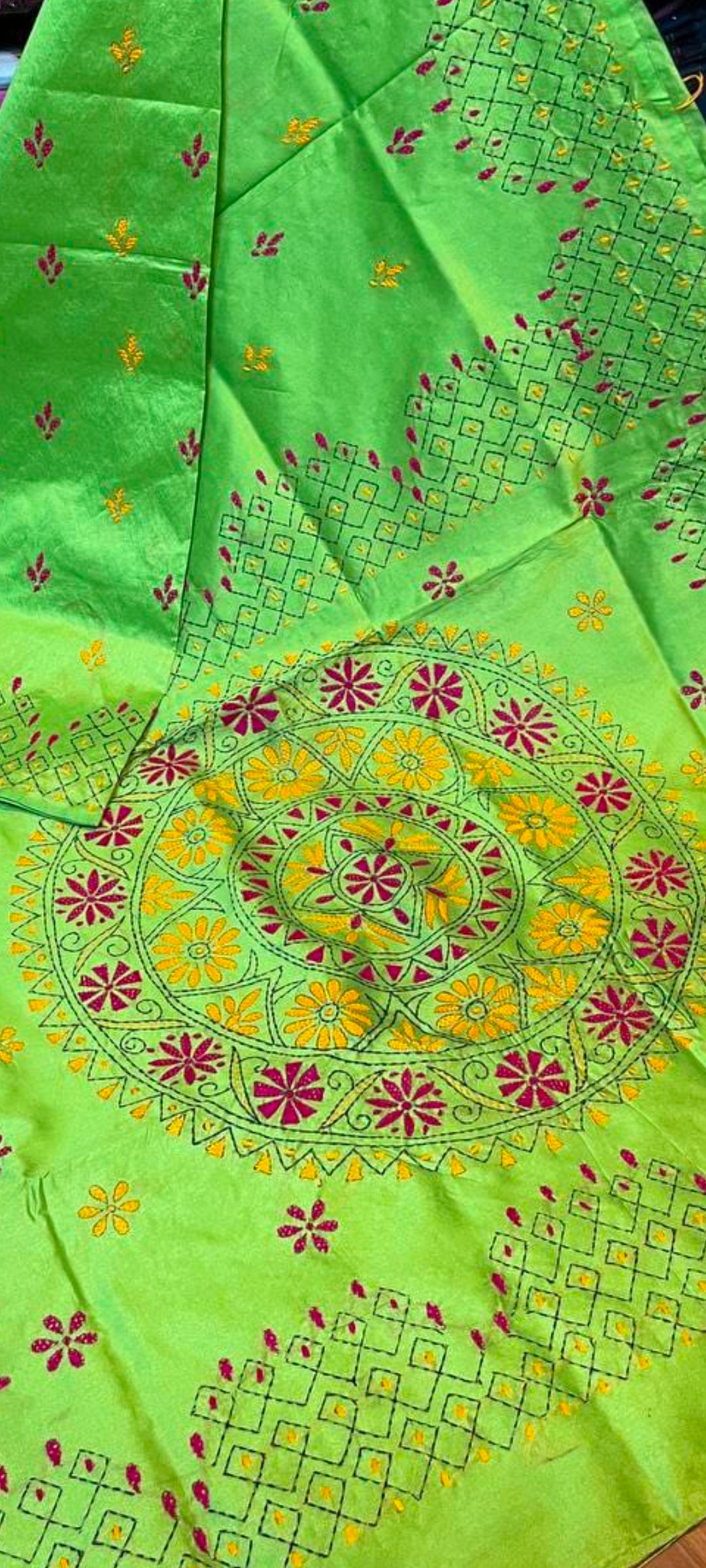 Stunning Assam silk with Kantha hand-stitch work