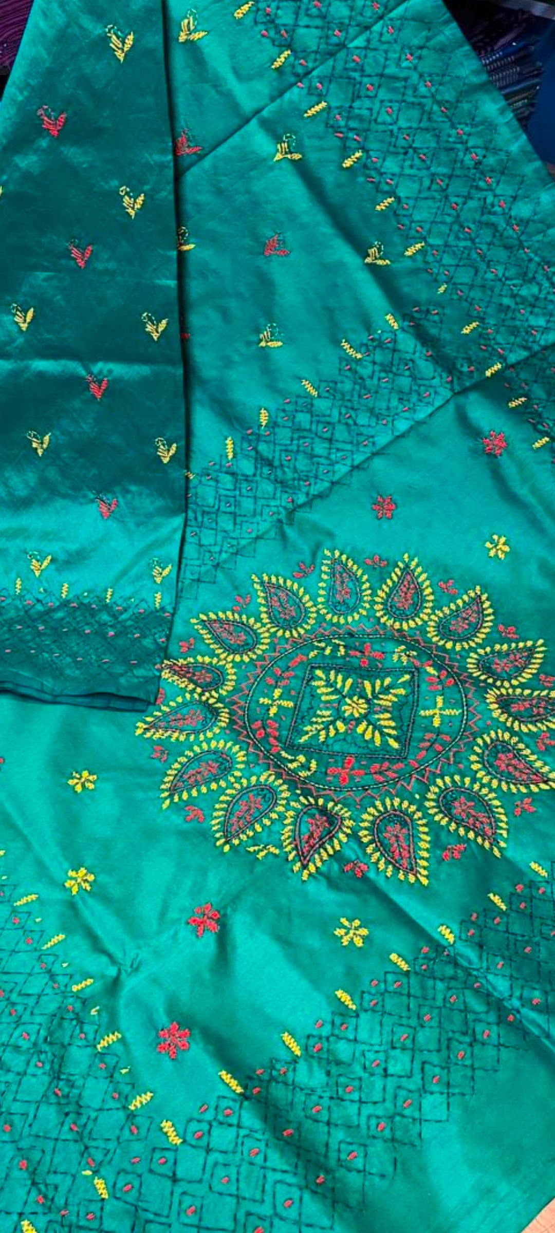 Stunning Assam silk with Kantha hand-stitch work