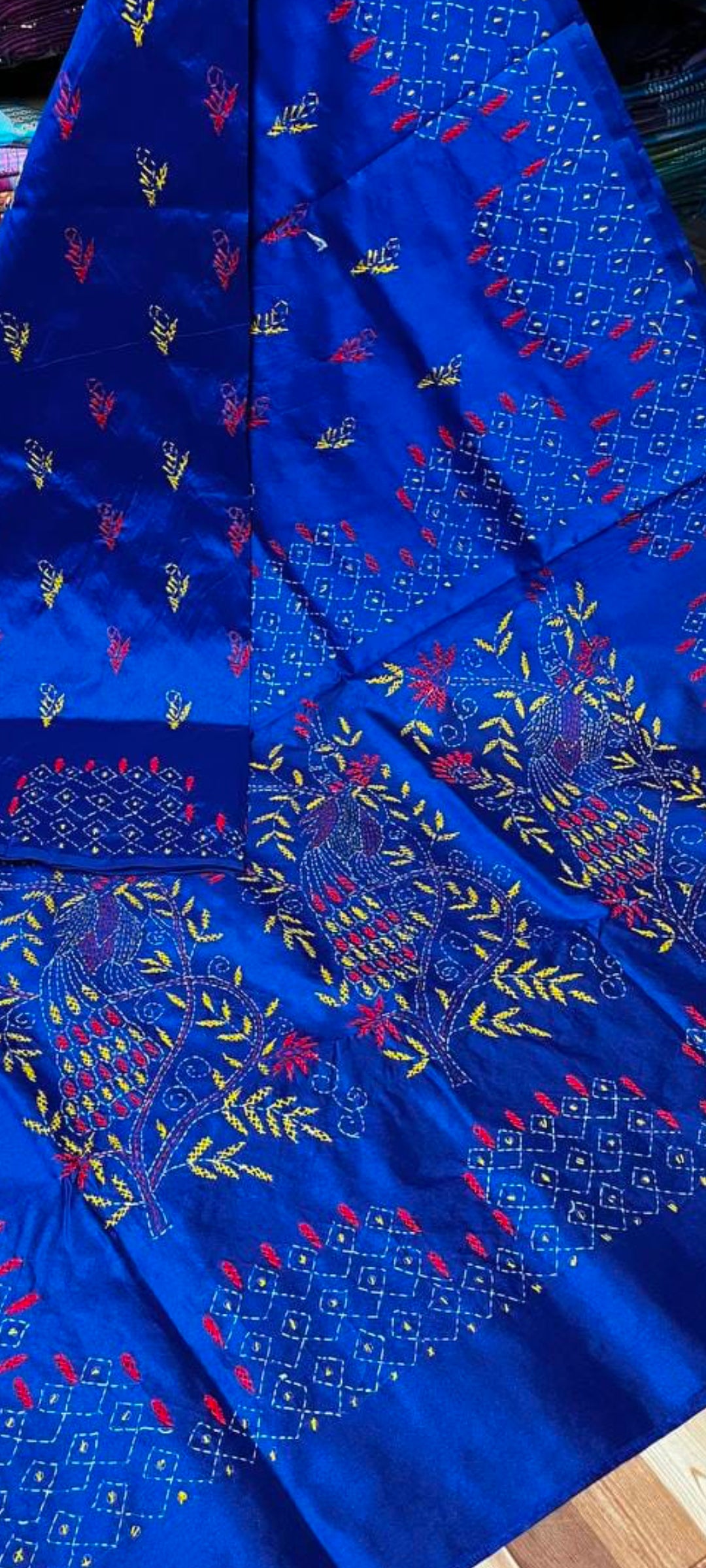 Stunning Assam silk with Kantha hand-stitch work