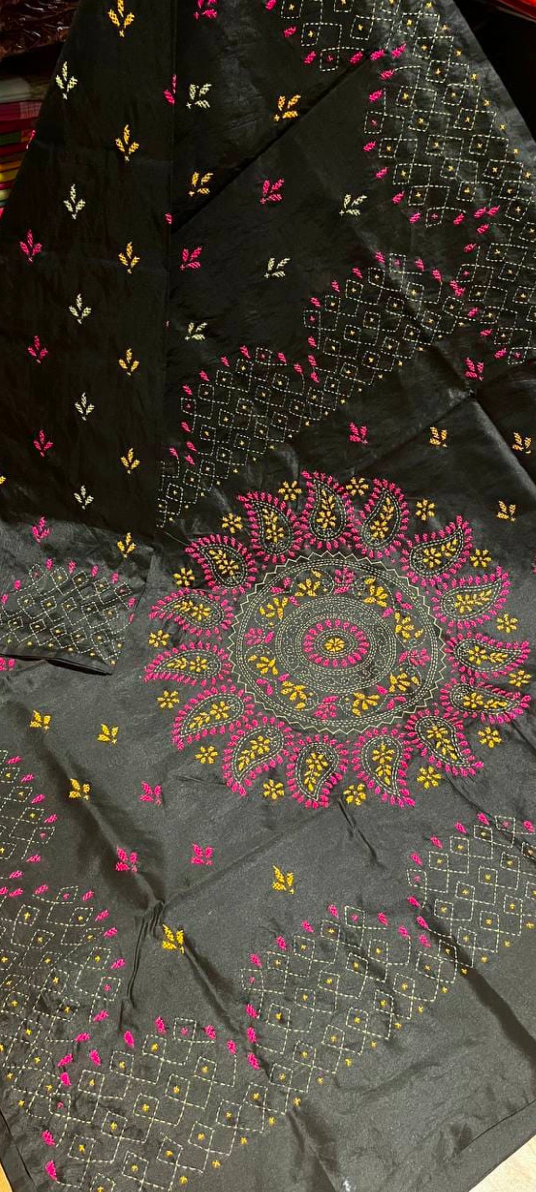 Stunning Assam silk with Kantha hand-stitch work
