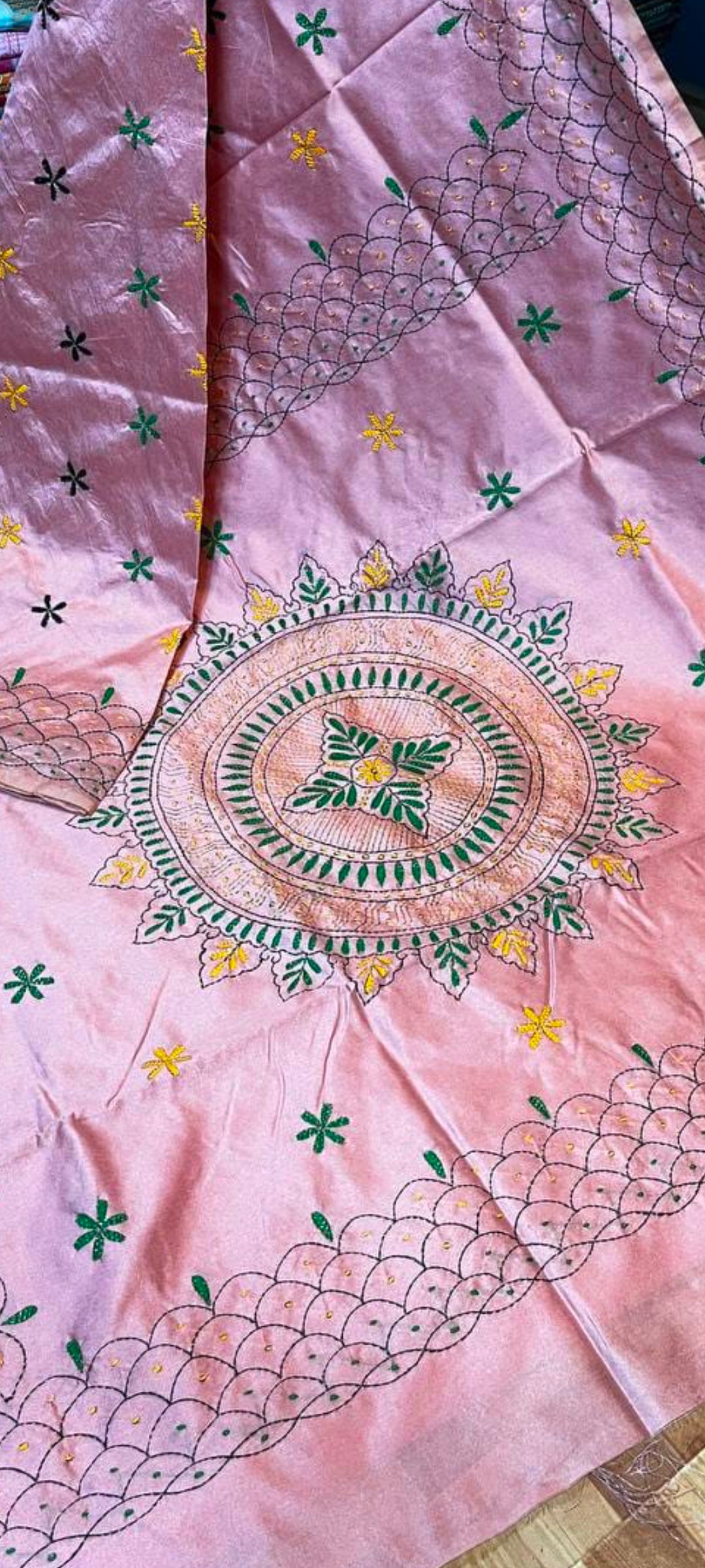 Stunning Assam silk with Kantha hand-stitch work