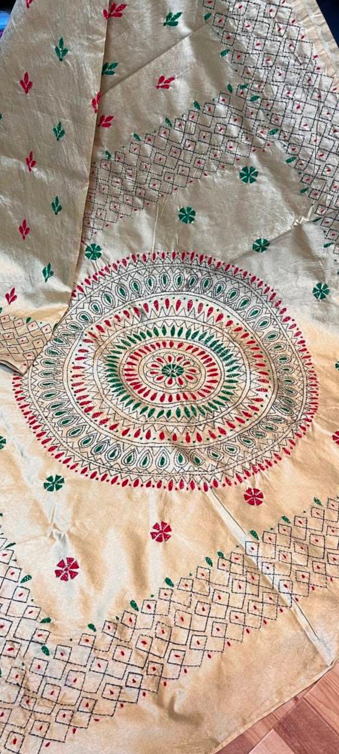 Stunning Assam silk with Kantha hand-stitch work