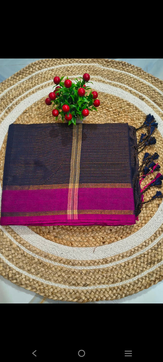 Handloom soft khadi cotton saree with zari with running blouse