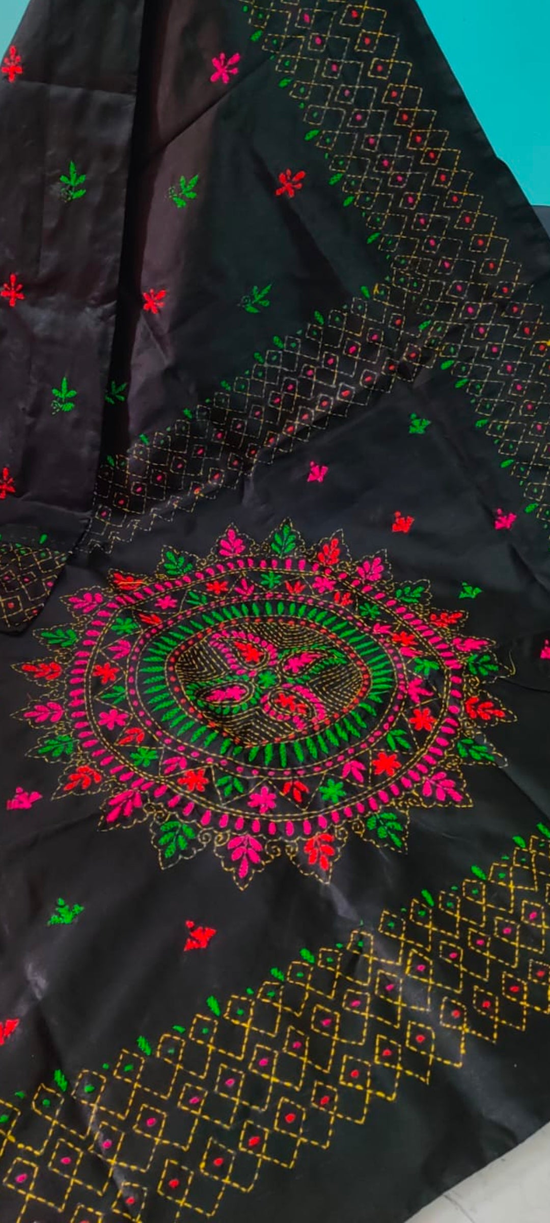 Assam silk Hand stitch Kantha work saree