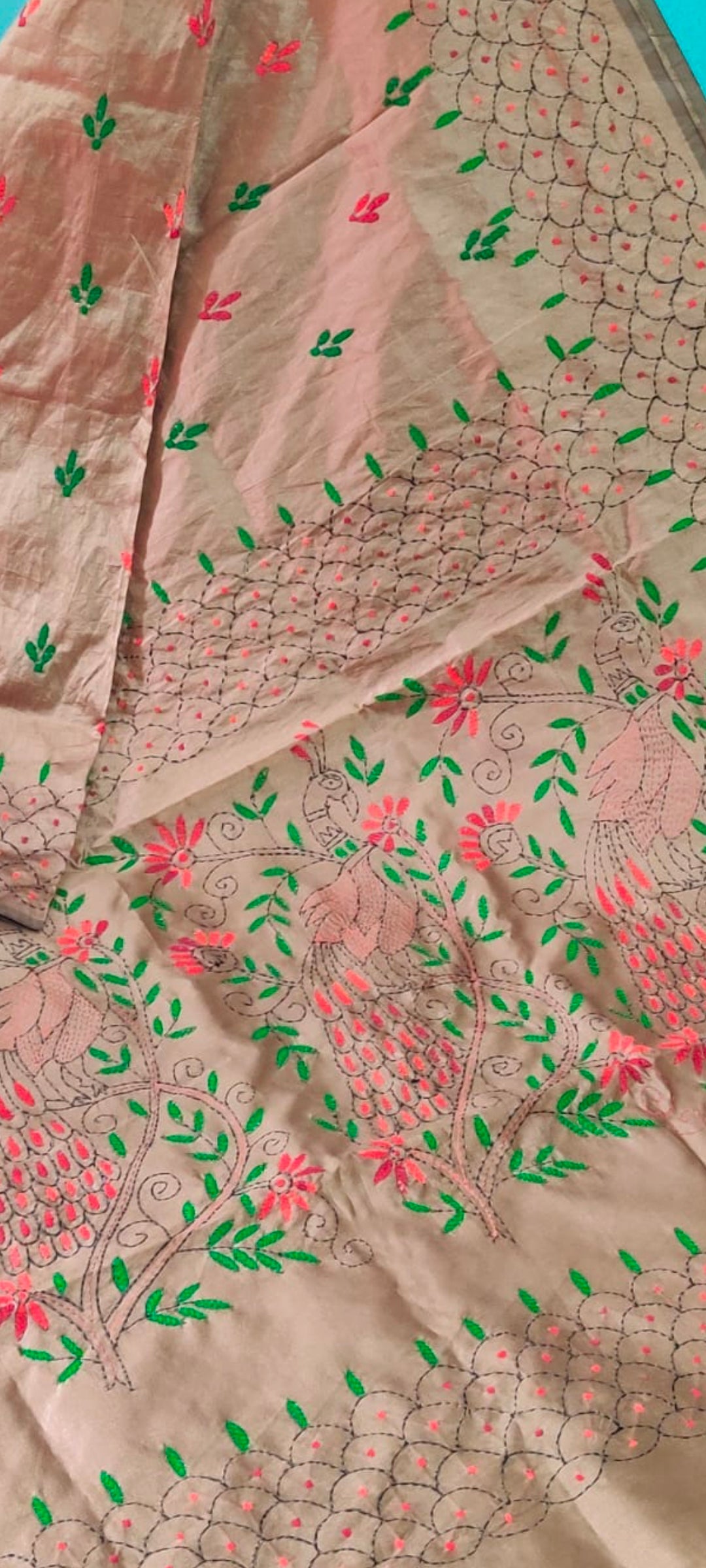 Assam silk Hand stitch Kantha work saree