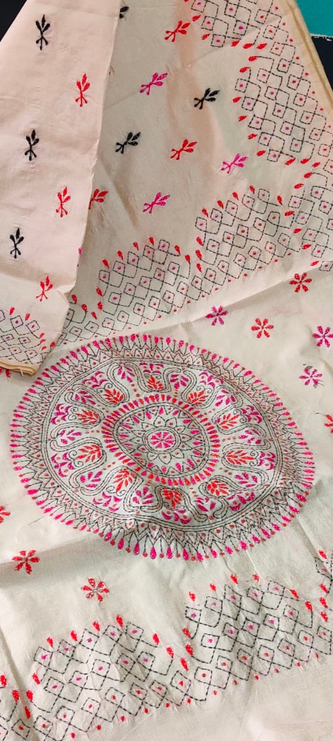 Assam silk Hand stitch Kantha work saree