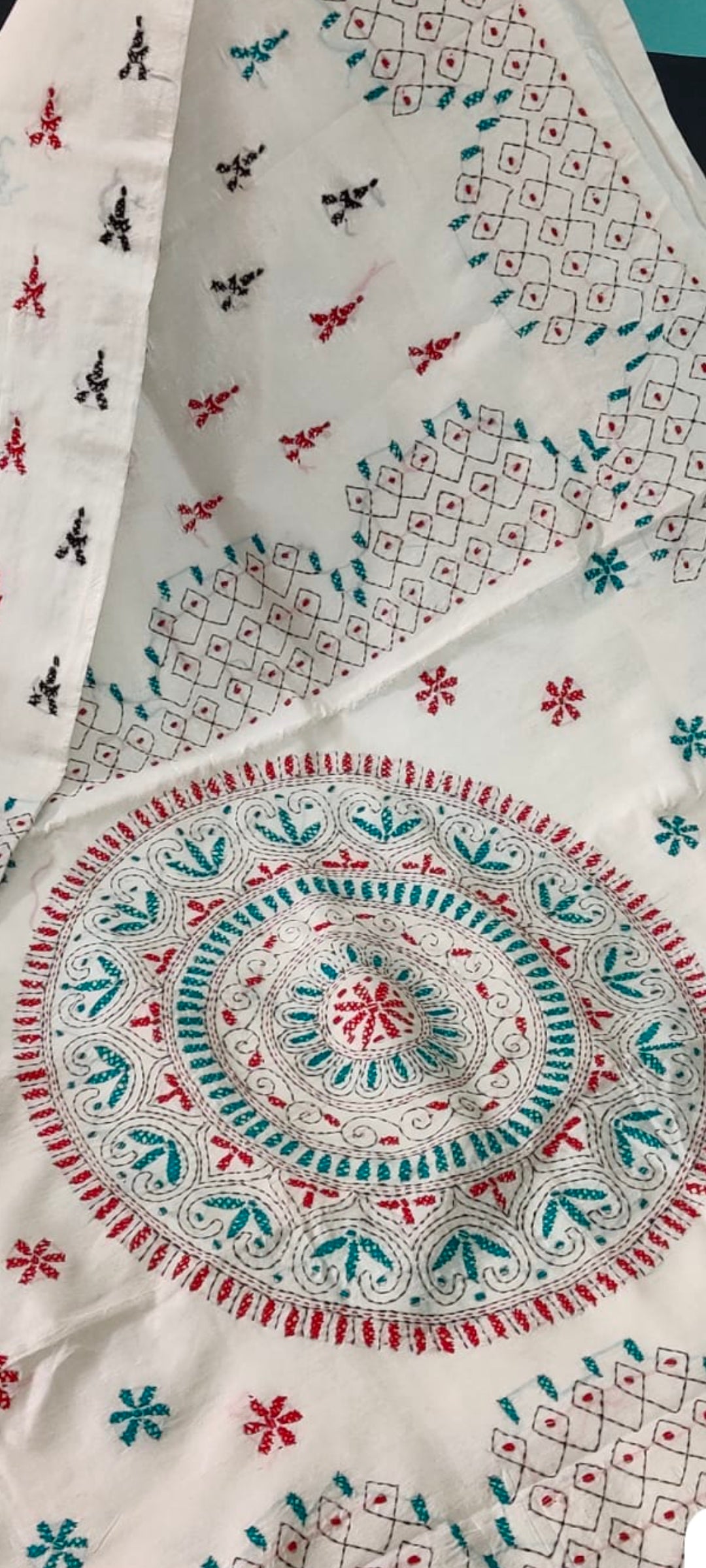 Assam silk Hand stitch Kantha work saree