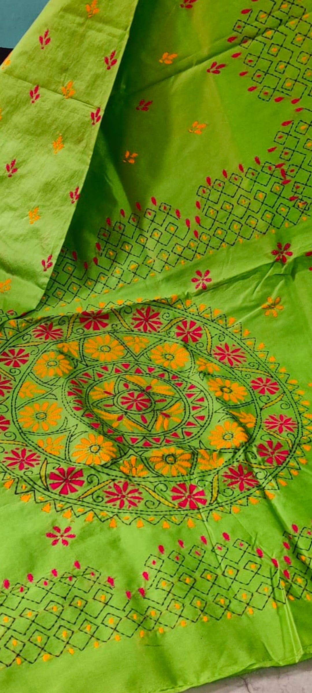 Assam silk Hand stitch Kantha work saree