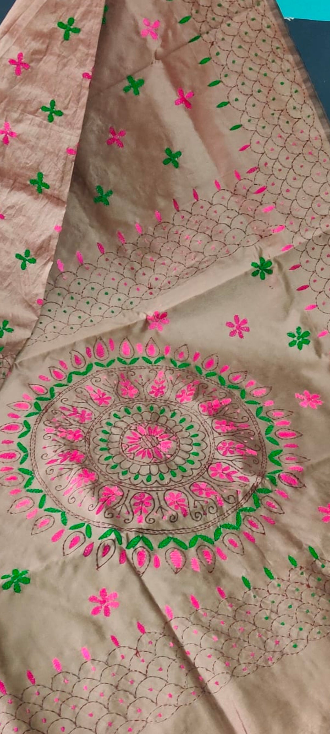 Assam silk Hand stitch Kantha work saree