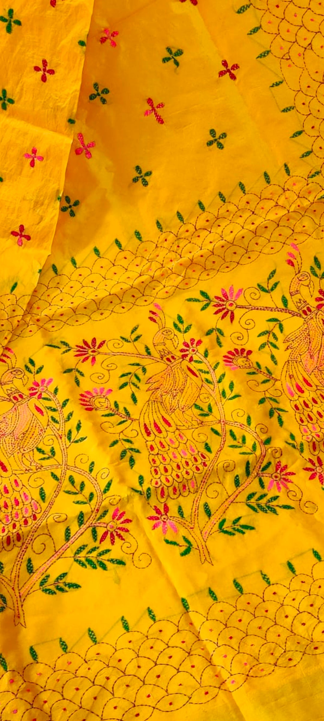 Assam silk Hand stitch Kantha work saree