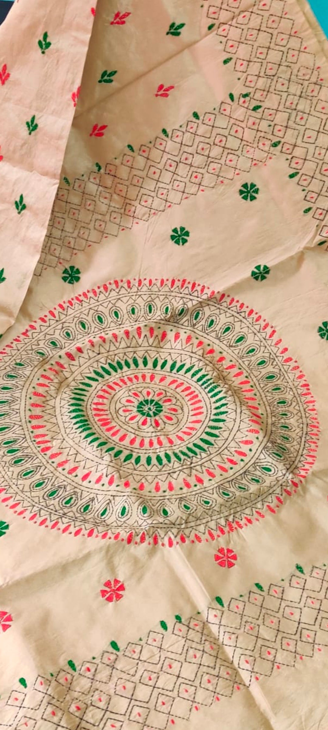 Assam silk Hand stitch Kantha work saree