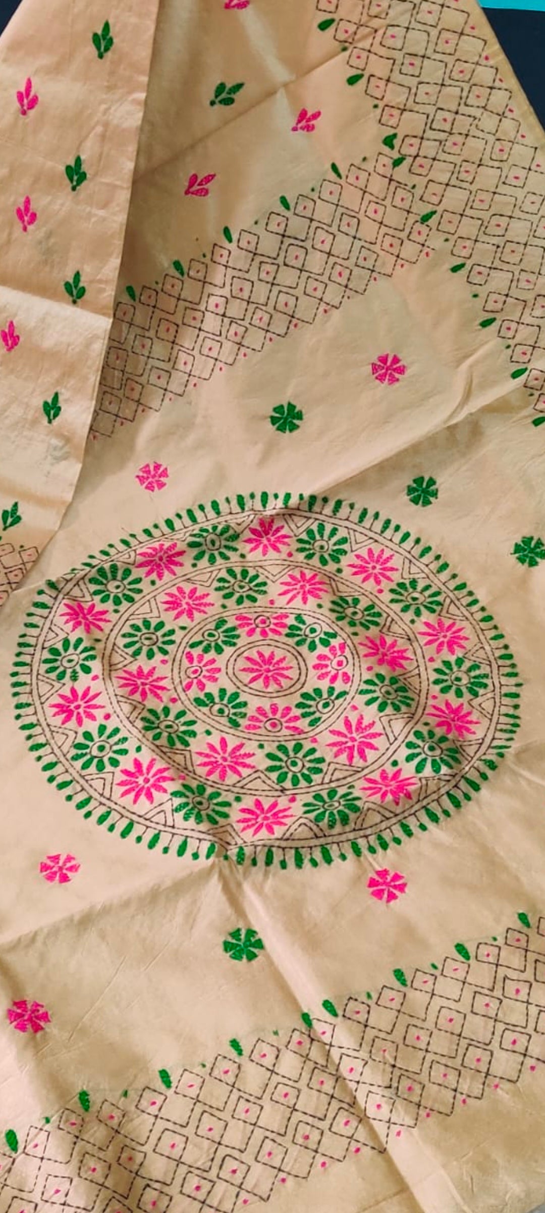 Assam silk Hand stitch Kantha work saree