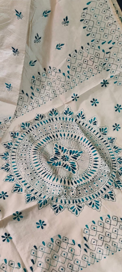 Assam silk Hand stitch Kantha work saree