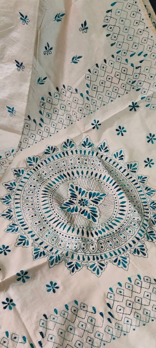 Assam silk Hand stitch Kantha work saree