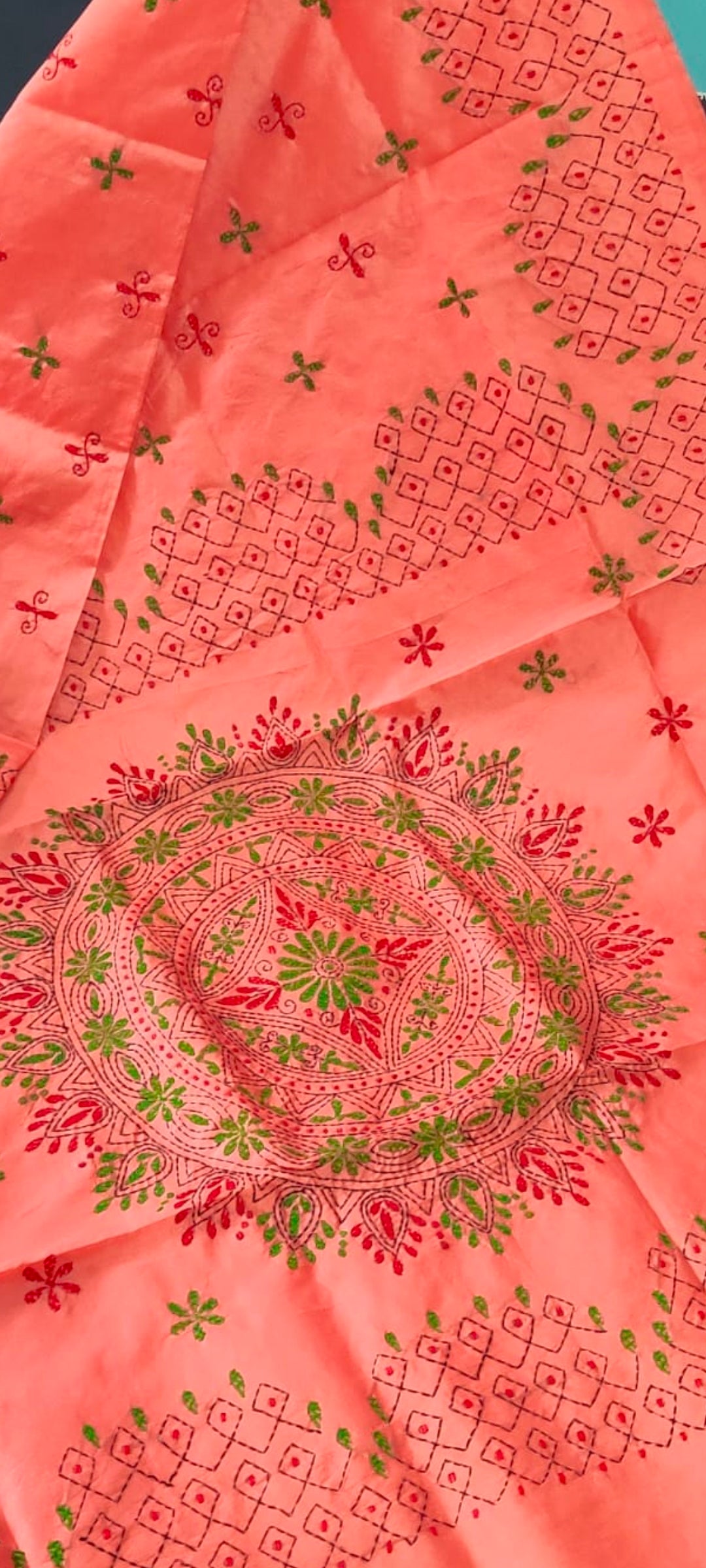 Assam silk Hand stitch Kantha work saree
