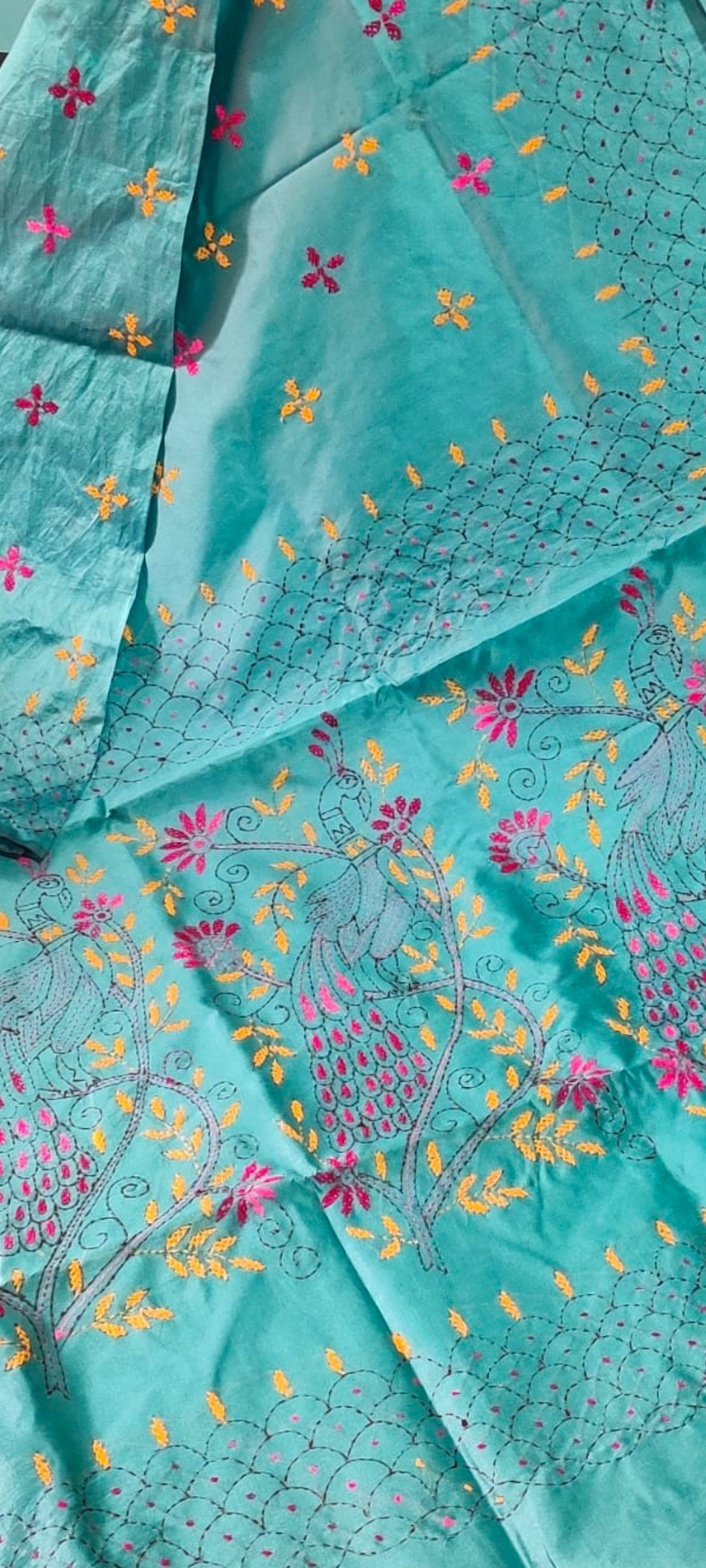 Assam silk Hand stitch Kantha work saree