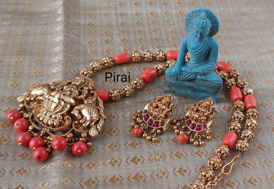 Elegant Coral Jewellry set with Lakshmi pendant