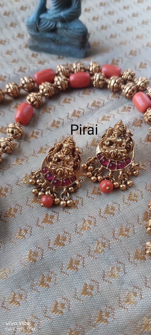Elegant Coral Jewellry set with Lakshmi pendant