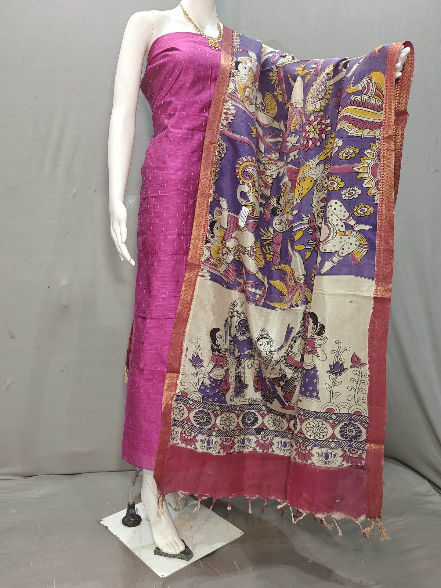Beautiful Raw Silk top material with Kalamkari Duppatta