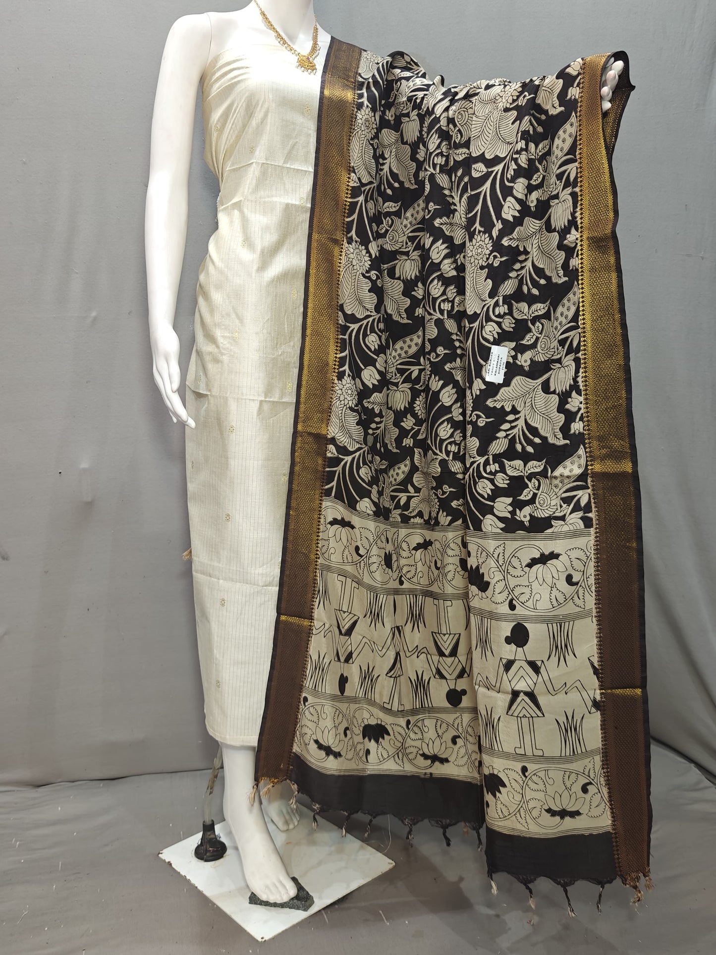 Beautiful Raw Silk top material with Kalamkari Duppatta