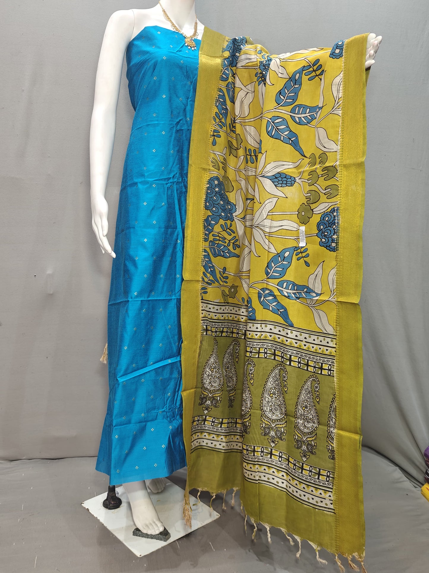 Beautiful Raw Silk top material with Kalamkari Duppatta