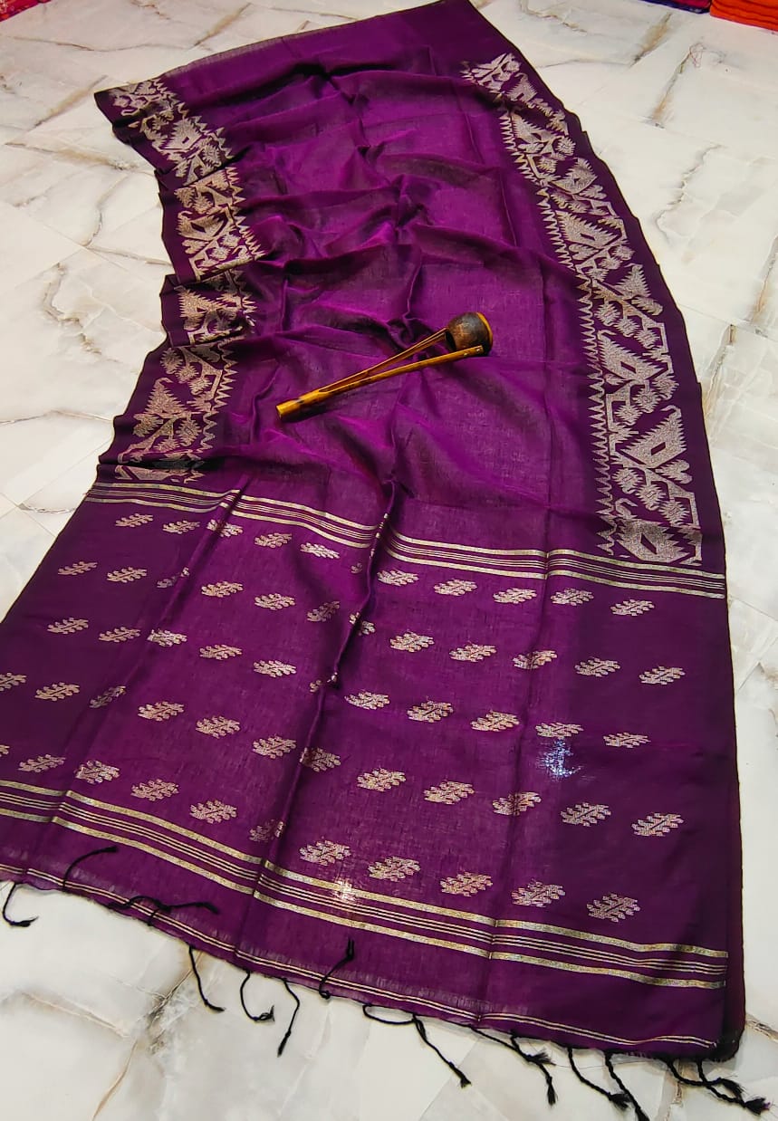 Handloom pure cotton linen jamdani sarees