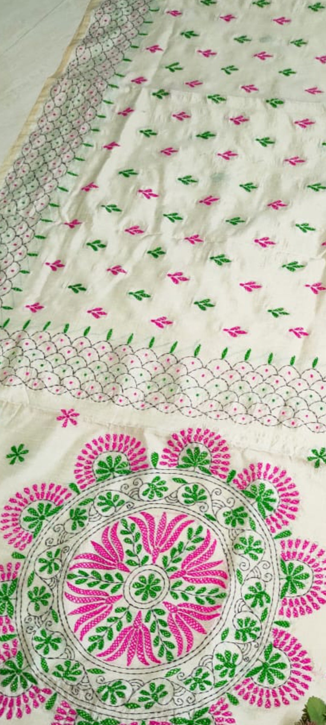 Assam silk Hand stitch Kantha work saree