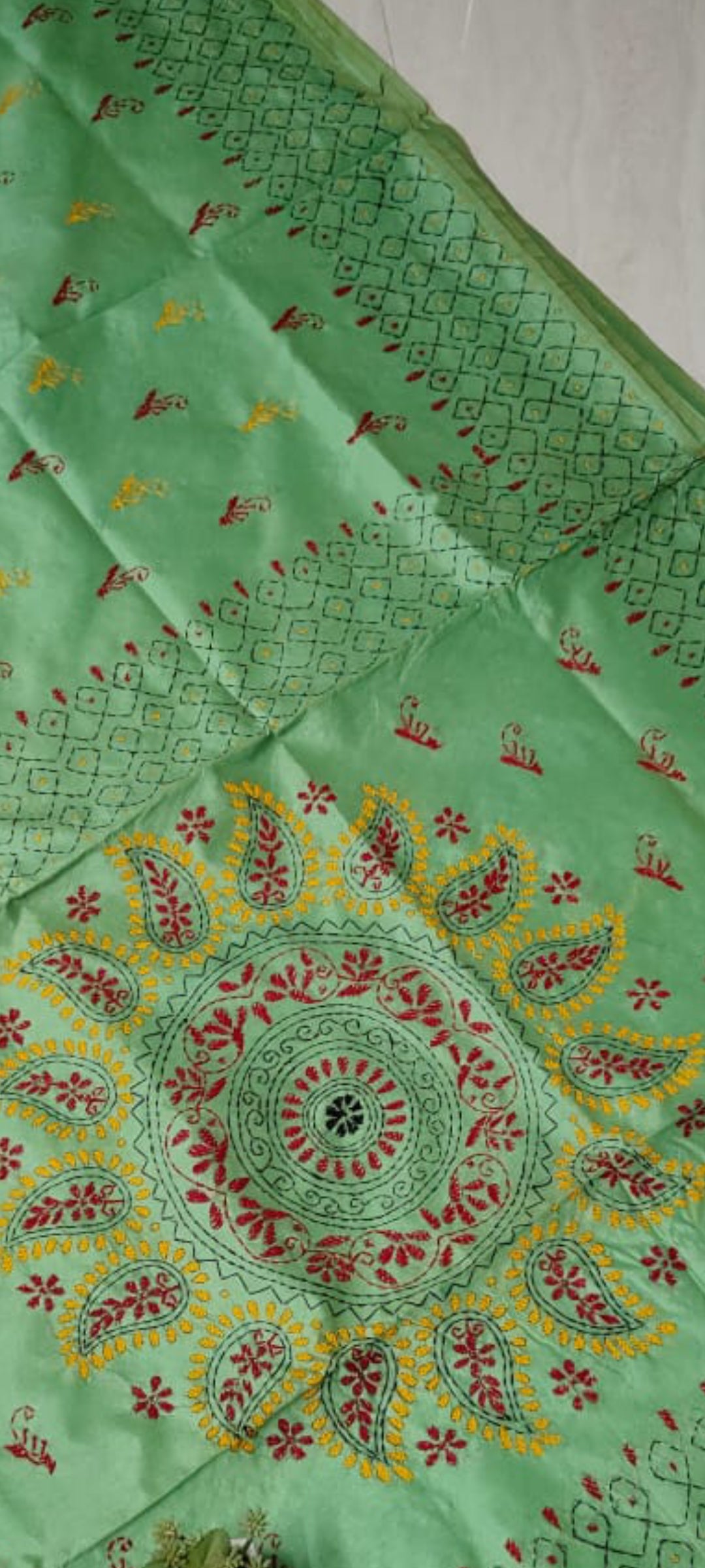 Assam silk Hand stitch Kantha work saree