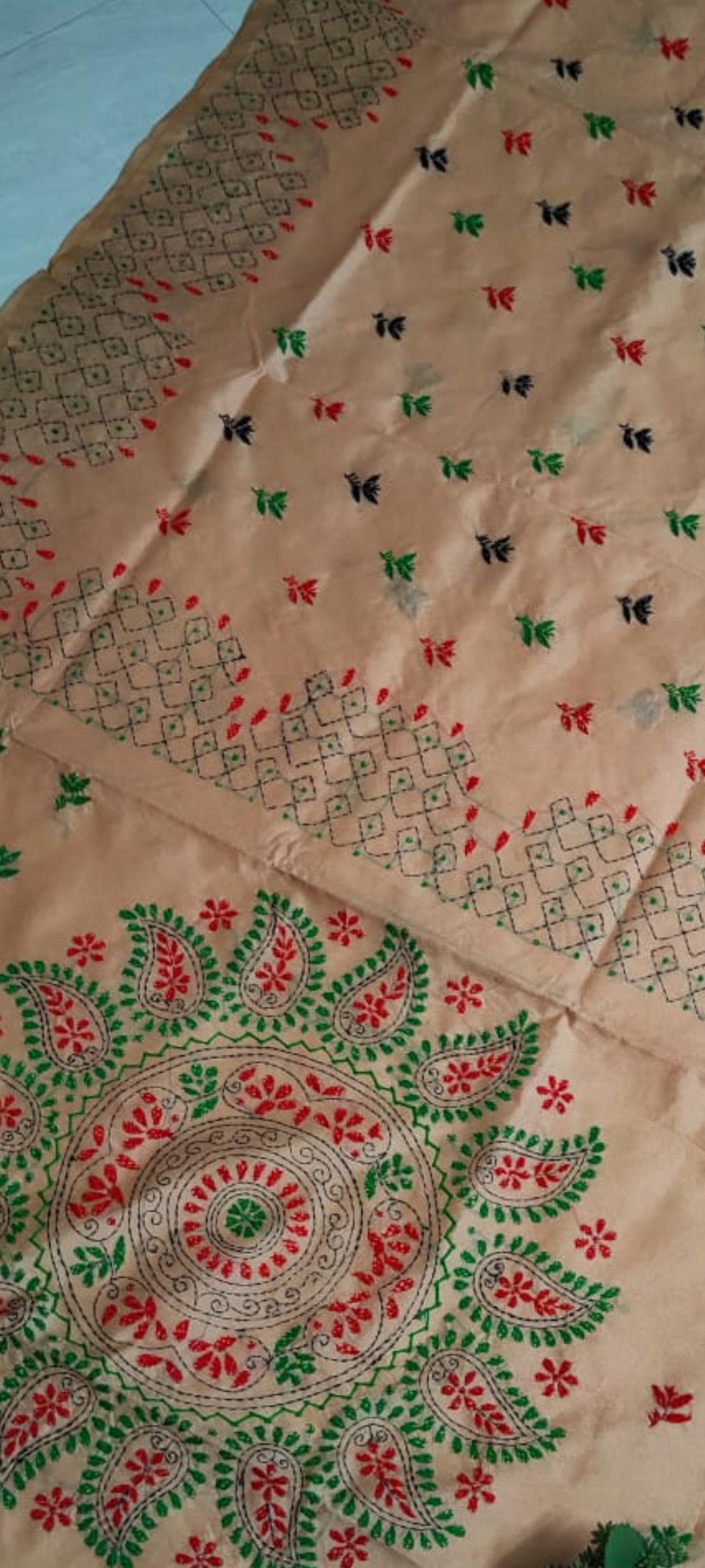 Assam silk Hand stitch Kantha work saree