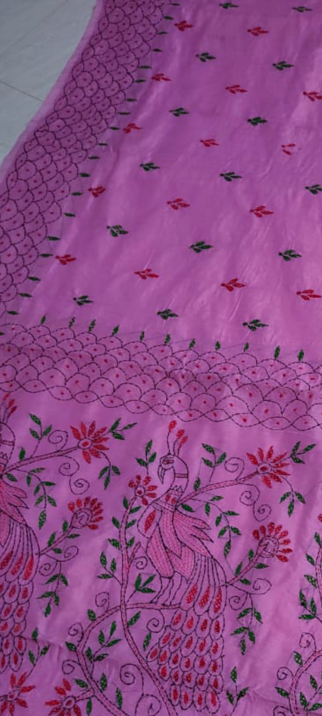 Assam silk Hand stitch Kantha work saree