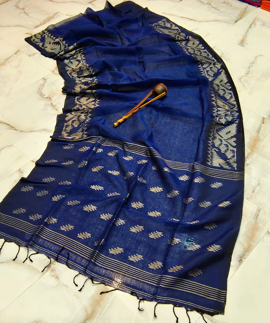 Handloom pure cotton linen jamdani sarees