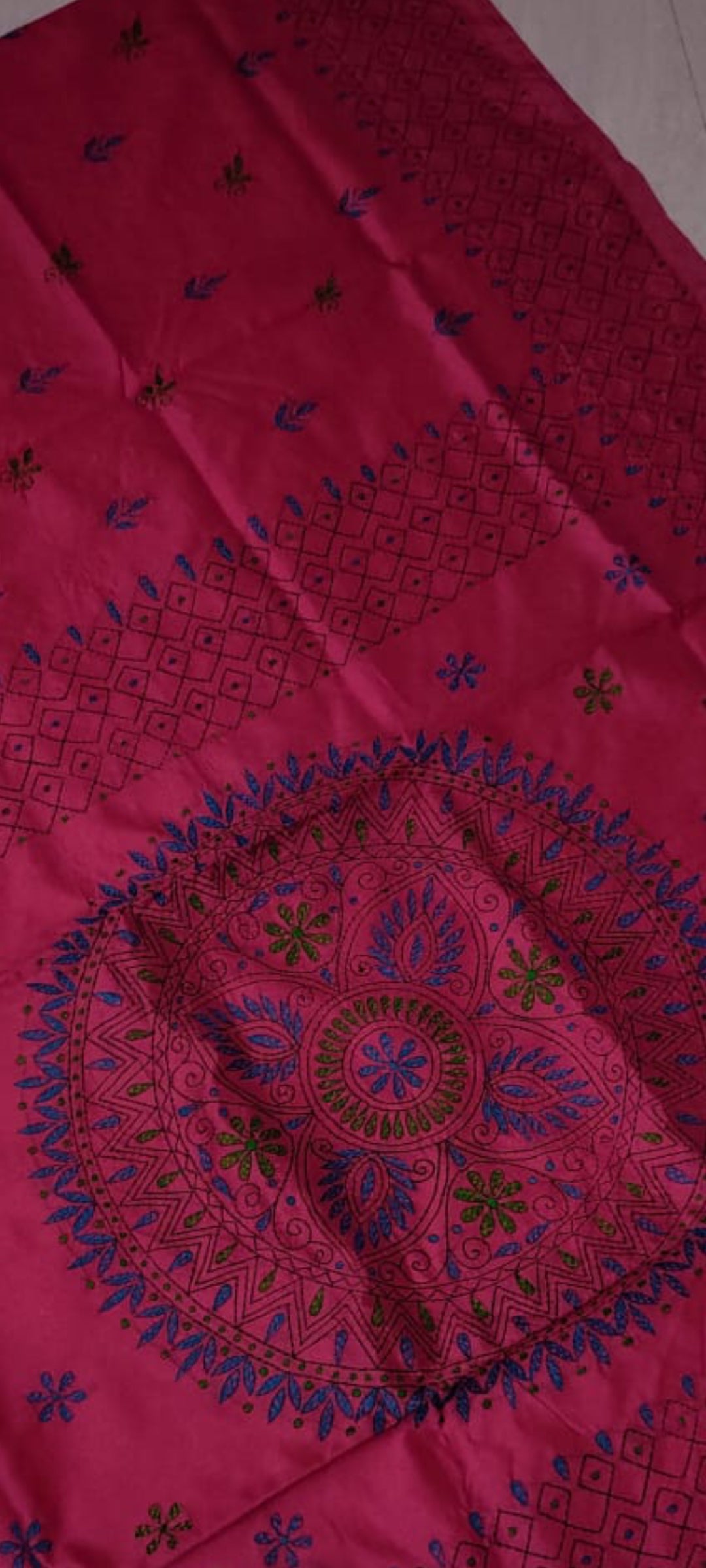 Assam silk Hand stitch Kantha work saree